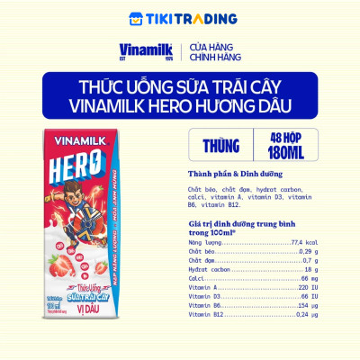 Thùng Thức uống sữa trái cây vị dâu Vinamilk Hero 180ml - 48 hộp/Thùng