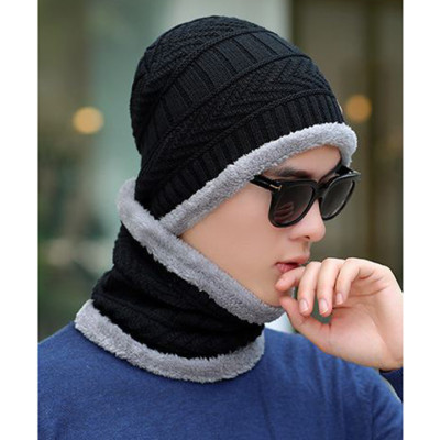 Mũ len kèm khăn quàng cổ ấm áp, thiết kế thời trang, phong cách Hàn Quốc, dành cho cả nam và nữ.