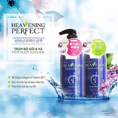 Bộ chăm sóc tóc Dầu Gội & Dầu Xả dưỡng chất suôn mượt Heavening 750ml tặng kèm mũ tắm họa tiết hoa