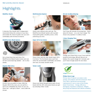 Máy cạo râu khô và ướt Aquatec cao cấp Philips Norelco S5940/88 Tích hợp sạc nhanh (HÀNG NHẬP KHẨU)