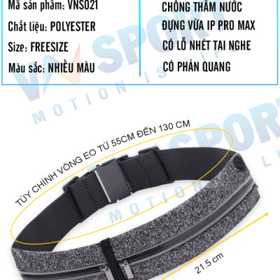 Túi Đeo Hông Chạy Bộ VNSPORT - VNS021, Túi Đeo Bụng Chạy Bộ Nam Nữ Cao Cấp, Chống Thấm Nước, Thời Trang