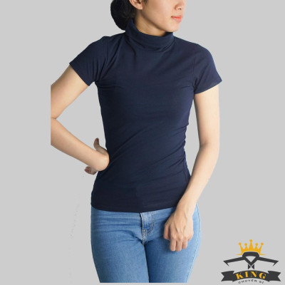 Áo thun nữ cổ lọ KING Áo thun cổ cao tay ngắn, thun cotton cao cấp T16