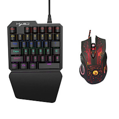 Bộ bàn phím chuột HXSJ J100 + A885 35 phím Mini USB có dây 5500DPI 6 nút LED Bộ bàn phím chơi game quang học 