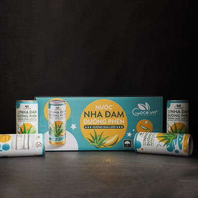 1 Thùng (24 Lon) - Nước nha đam đường phèn hương dưa lưới Goce.vn - 240ml