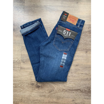 Quần Jean nam cao cấp ống đứng le511 màu xanh trung vải xuất khẩu xướt nhẹ dáng slimfit vải co giãn