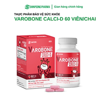 TPBVSK VAROBONE CALCI D - Viên Nhai Hương Dâu Bổ Sung Calci Và Vitamin D3 Cho Trẻ Em -  Shinpoong Pharma (Hộp 60v)