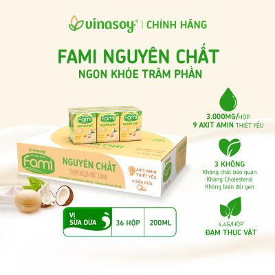Thùng Sữa Đậu Nành Vinasoy Fami Nguyên Chất Vị Sữa Dừa (200ml x 36 Hộp)