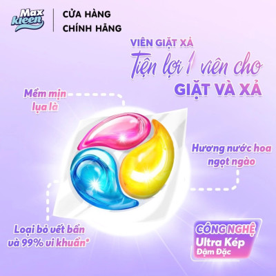 Túi Viên Giặt Xả MaxKleen 2 Trong 1 Hương Dấu Ấn Ngọt Ngào (34 viên/ túi)