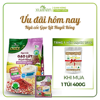 Ngũ Cốc Gạo Lứt Huyết Rồng Xuân An [ít đường] Túi 400G {25g*16 gói}(Tặng Kèm 1 Túi Yến Mạch 150G)
