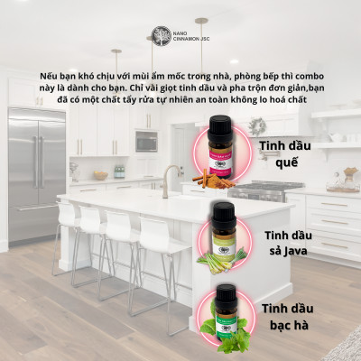 Combo Tinh Dầu Giữ Nhà Bếp Thơm Lừng Nano Cinnamon - Quế, Sả, Bạc Hà, 30ml