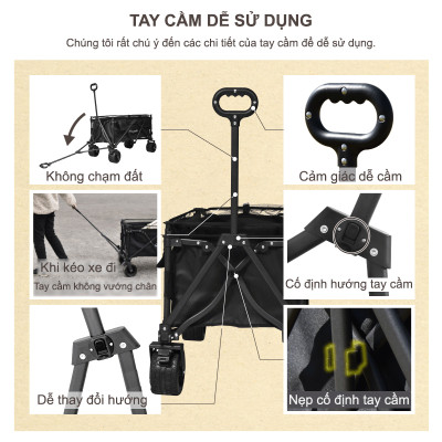 Xe kéo dã ngoại, ngoài trời, du lịch, cắm trại, picnic, đa năng bánh xe rộng có khóa cố định dung thích 230l gấp gọn