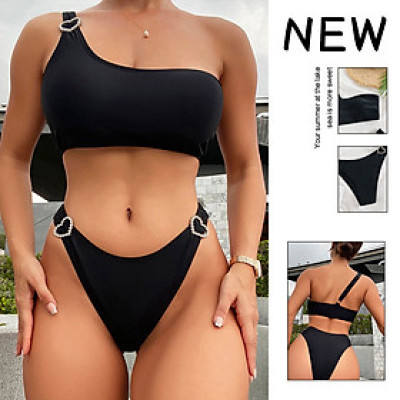 Bộ Bikini đi biển thiết kế quyến rũ thời trang họa tiết trái tim vai lệch