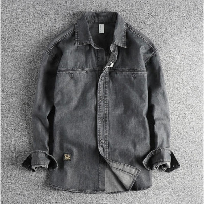 Sơ mi denim wash bụi phong cách Vinstage_dã ngoại_Biker