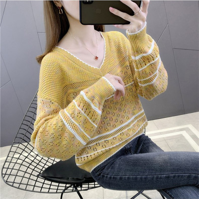 Áo len nữ dài tay cổ V dệt kim, phù hợp cho mùa thu Al51