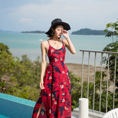 Váy maxi 2 dây lưng trần sexy, họa tiết trang nhã, thích hợp đi biển, dạ hội, sự kiện