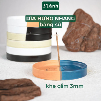 Đĩa Hứng Nhang Thủ Công 3 Lành Bằng Gốm Tối Giản Màu Đối Xứng Phong Cách Thiền Nhật Đựng Tàn Nhang Giữ Sạch Bàn