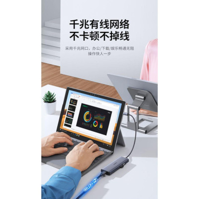 Ugreen UG90119CM490TK 4K 60Hz 60w PD Type C sang 2×USB 3.0 + 1×USB 2.0 + 2×HDMI + gigabits LAN RJ45 1000M + SD + TF Bộ chuyển đổi - HÀNG CHÍNH HÃNG