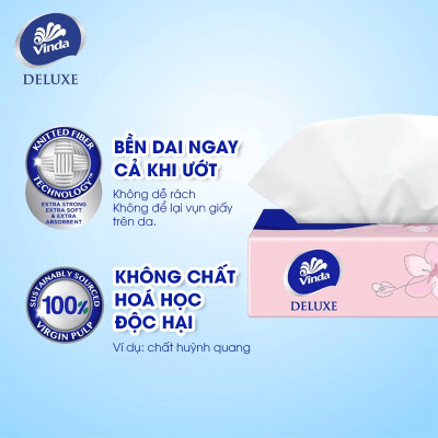 [LỐC 4 GÓI SIZE L] Khăn giấy rút cao cấp Vinda Deluxe 3 lớp 110 tờ size L (4 Gói)