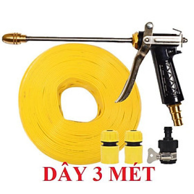 Bộ dây vòi xịt nước rửa xe, tưới cây . tăng áp 3 lần, loại 3m, 5m 206318Gđầu đồng, cút, nối đen, d.vàng