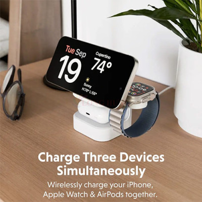 Đế sạc không dây HyperJuice Ultra-Portable Qi2 3-in-1 Magnetic Charging Stand HJ3320WHGL - Hàng chính hãng