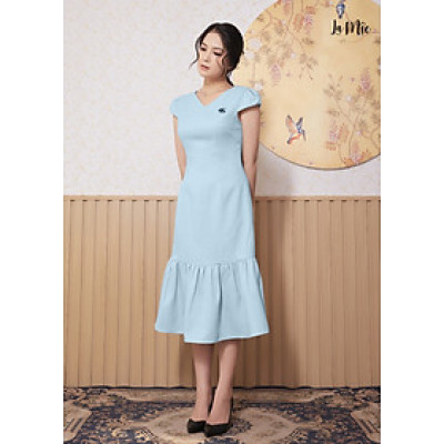 Đầm Đuôi Cá Lụa Crep Cổ Tim, Tùng Nhún Bèo Maxivic, La Mộc - LM012226