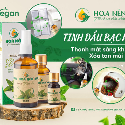 Tinh dầu Bạc Hà nguyên chất 50ml - Hoa Nén - Vegan - Thư giãn, khử mùi, đuổi chuột