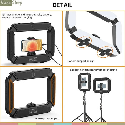 Ulanzi U200 - Đèn Led Ring Light Sạc Tích Hợp Dành Cho Điện Thoại, Máy Ảnh, GoPro, Công Suất 20W - Hàng chính hãng