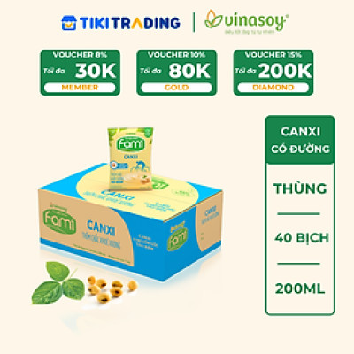 Thùng Sữa Đậu Nành Vinasoy Fami Canxi Nguyên vị (200ml x 40 Bịch)