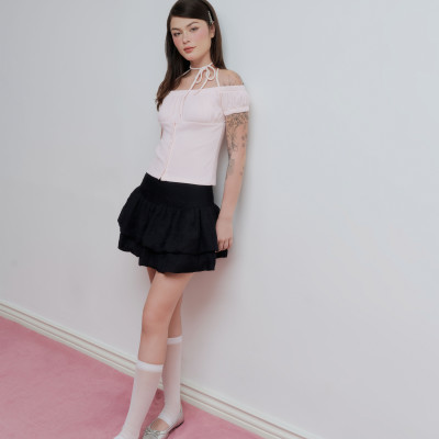 DOTTIE - Chân váy bí hai tầng - Đen - S0263