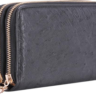 Ví Nữ Da Đà Điểu Khóa Huy Hoàng HT3440 (11 x 22 cm) - Đen