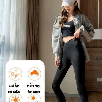 Quần Legging Cạp Cao Chéo Lót Lông Mùa Đông Nâng Ôm Mông Dấu Bụng được may bang tay Hàng Loại 1 KALAA