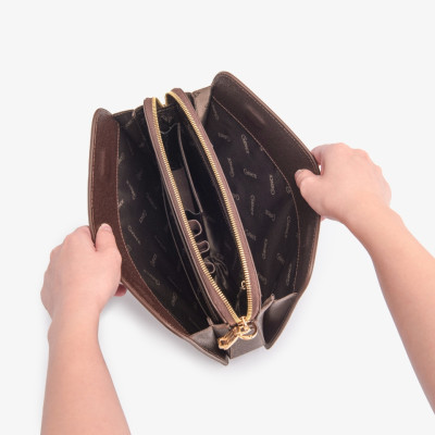 Ví Cầm Tay Clutch Da Nam Hàng Hiệu GENCE CK15 Da Bò Khóa Số Cao Cấp Màu Nâu