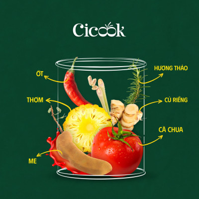 [SET TRÒN VỊ] 1 Lon Xốt Lẩu Chua Cay Cicook 370G + 1 Hộp Muối Chấm Ớt Xanh Cicook 180G+ 1 Lon Xốt Ướp Nướng Smoky 230G + 2 Gói Bột Ướp Thịt Nướng 10G*2