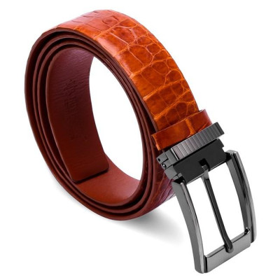 HP4829 - Dây nịt nam da cá sấu Huy Hoàng đầu kim 3,5P màu vàng