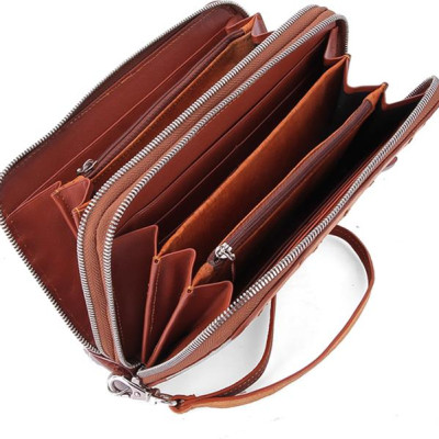 Ví Da Đà Điểu Nhiều Ngăn Huy Hoàng HT3415 (11 x 22 cm) - Vàng Bò