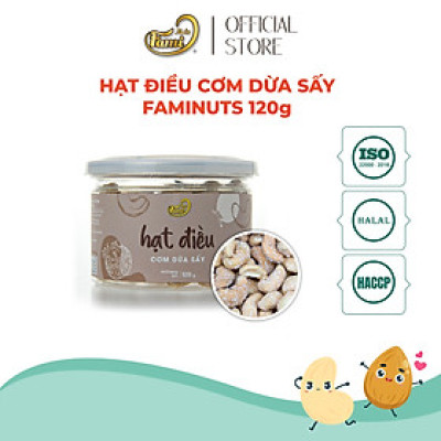 [Hạt Điều Tẩm Vị] Hạt Điều Tẩm Vị Cơm Dừa Sấy, Hạt Điều Cơm Dừa Sấy, Hạt Điều Rang Sấy Vị Cơm Dừa, Hạt Điều Acồ Size A++, Hạt Điều Xuất Khẩu - Hũ Nắp Nhôm 120g - Thương Hiệu FAMINUTS