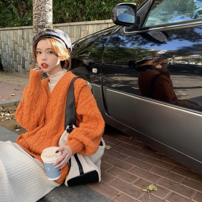 Áo sweater len lông mịn áo dày form oversize rộng thời trang Hàn Quốc