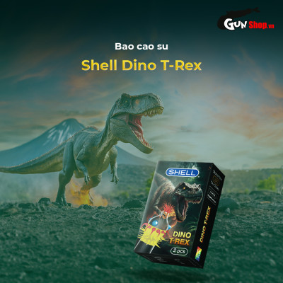 Bao cao su Shell Dino T-rex - Hộp 2 cái - 1 bao nhiều vòng gai, bi nổi lớn + 1 bao Shell Performax