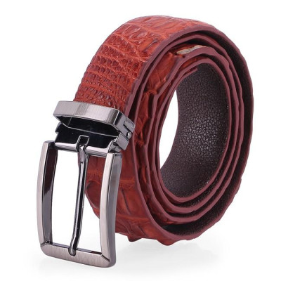 HP4834 - Dây nịt nam da cá sấu Huy Hoàng gai đuôi 3,5P đầu kim màu nâu đỏ