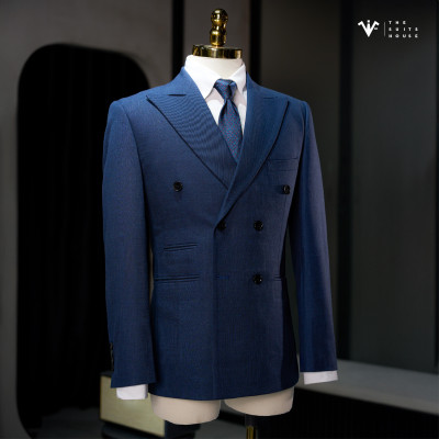 [CLASSY 2] Nguyên bộ suits 2 mảnh XANH NAVY KẺ ẨN, 6 KHUY 3 TÚI,  chất vải Wool - Nobility
