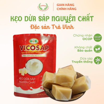 Kẹo dừa sáp VICOSAP vị lá dứa cacao nguyên chất kẹo mềm dẻo ít đường đặc sản Trà Vinh túi 100g