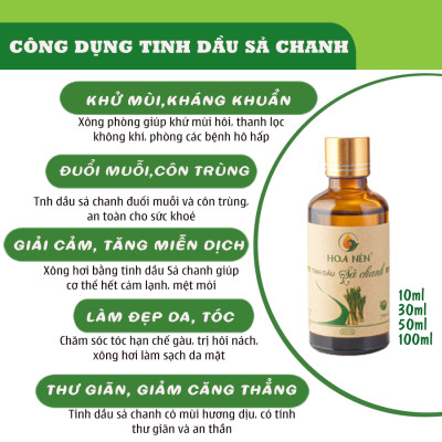 Tinh dầu Sả Chanh nguyên chất Hoa Nén 3ml - Đuổi muỗi, khử mùi, giải cảm