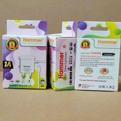 Sạc Liền Dây Ham mer (H-5) Dòng Điện 1A có đèn Led , Chuôi Micro - Hàng chính hãng