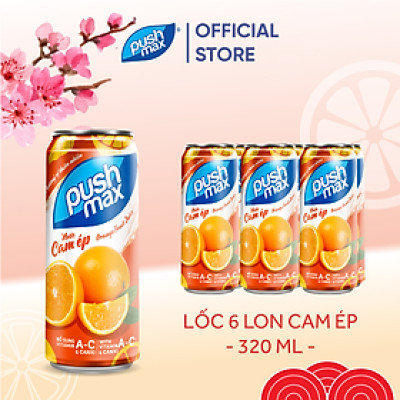 Lốc 6 Lon Cam Ép Pushmax Hương Vị Tự Nhiên (320ml x 6 Lon)