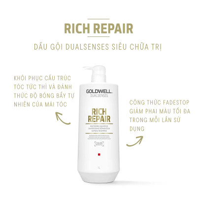 Dầu Gội Phục Hồi Tóc Hư Tổn Goldwell Rich Repair Phục Hồi Tóc Khô Xơ, Hư Tổn, Chẻ Ngọn