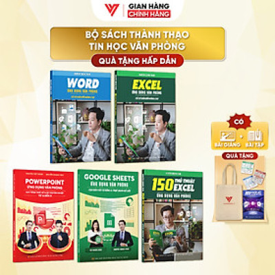 Combo 5 Sách Excel - Word - PowerPoint - GoogleSheet - 150 Thủ Thuật Excel Tin Học Văn Phòng Kèm Khóa Học