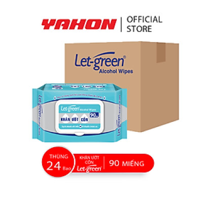 Thùng Khăn Ướt Cồn LET-GREEN 90 Miếng/Bao, 24 Bao/Thùng