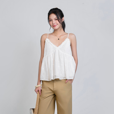 Áo 2 dây babydoll trắng thêu hoa cúc dễ thương Rumin Miều Est.2013