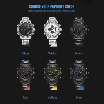  Đồng hồ điện tử WEIDE WH5209 kỹ thuật số thạch anh dành cho Nam Doanh nhân- Màu vàng