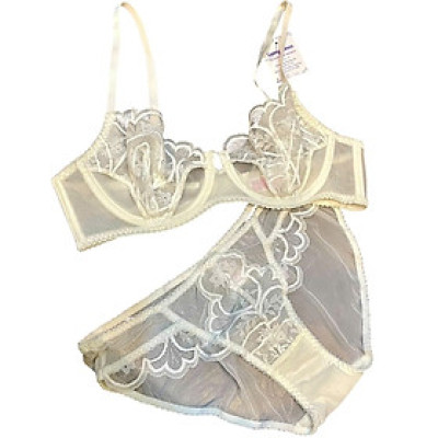 Bộ đồ lót ren hoa xuyên thấu có gọng quần lưới nguyên mông gợi cảm